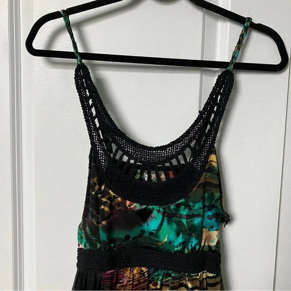 Desigual Multi Colour Print Silk Blend Crochet Braided Maxi Dress - Picture 12 of 13